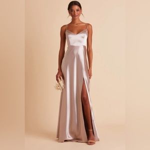 JAY DRESS | SHINY SATIN TAUPE